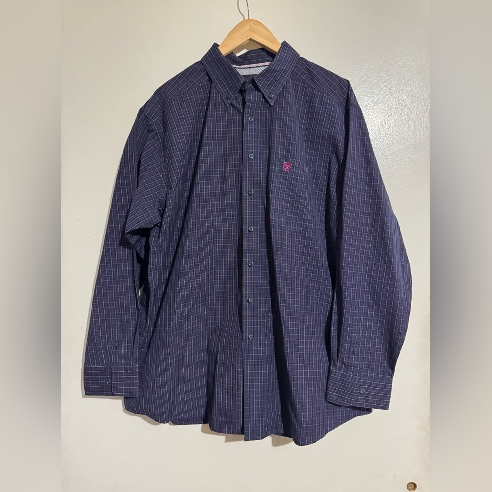 Ariat Pro Series Men's Dark Blue Plaid Button Down Shirt Fitted XXL / TTG